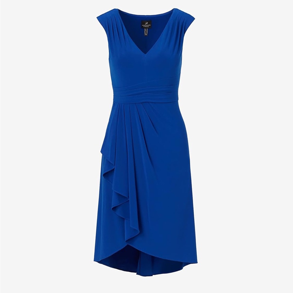 Adrianna Papell (10) Asymmetrical Draped Blue Cocktail Wrap Dress- Event, Classy